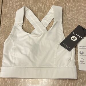 Glider white exoflex wide crossing strap lightweight compression sports bra. XS
